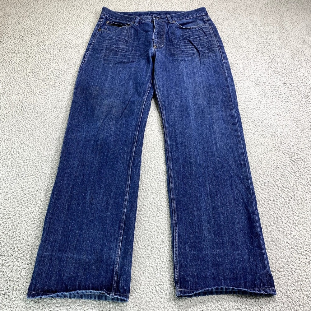VINTAGE Sean John Jeans Mens 34x31 Blue Straight‎ Leg Denim Hip Hop Y2K Leather